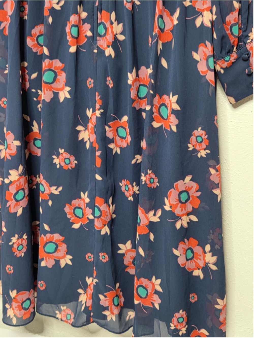 ModCloth Vintage Style Navy Floral Chiffon Long- Sleeve Midi Dress Size Medium - Picture 9 of 14